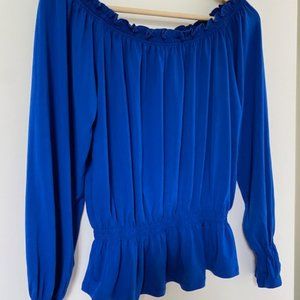 GAP Cobalt Blue Ruffle Off Shoulder Long Sleeve Top